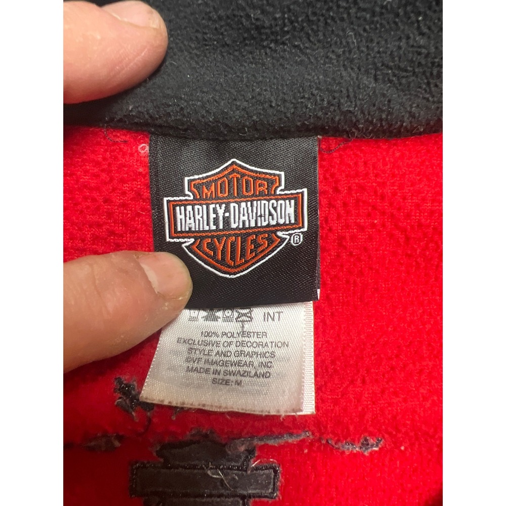 Harley-Davidson Womens Red Black Quarter Zip Fleece Pullover Jacket Medium - Picture 5 of 9
